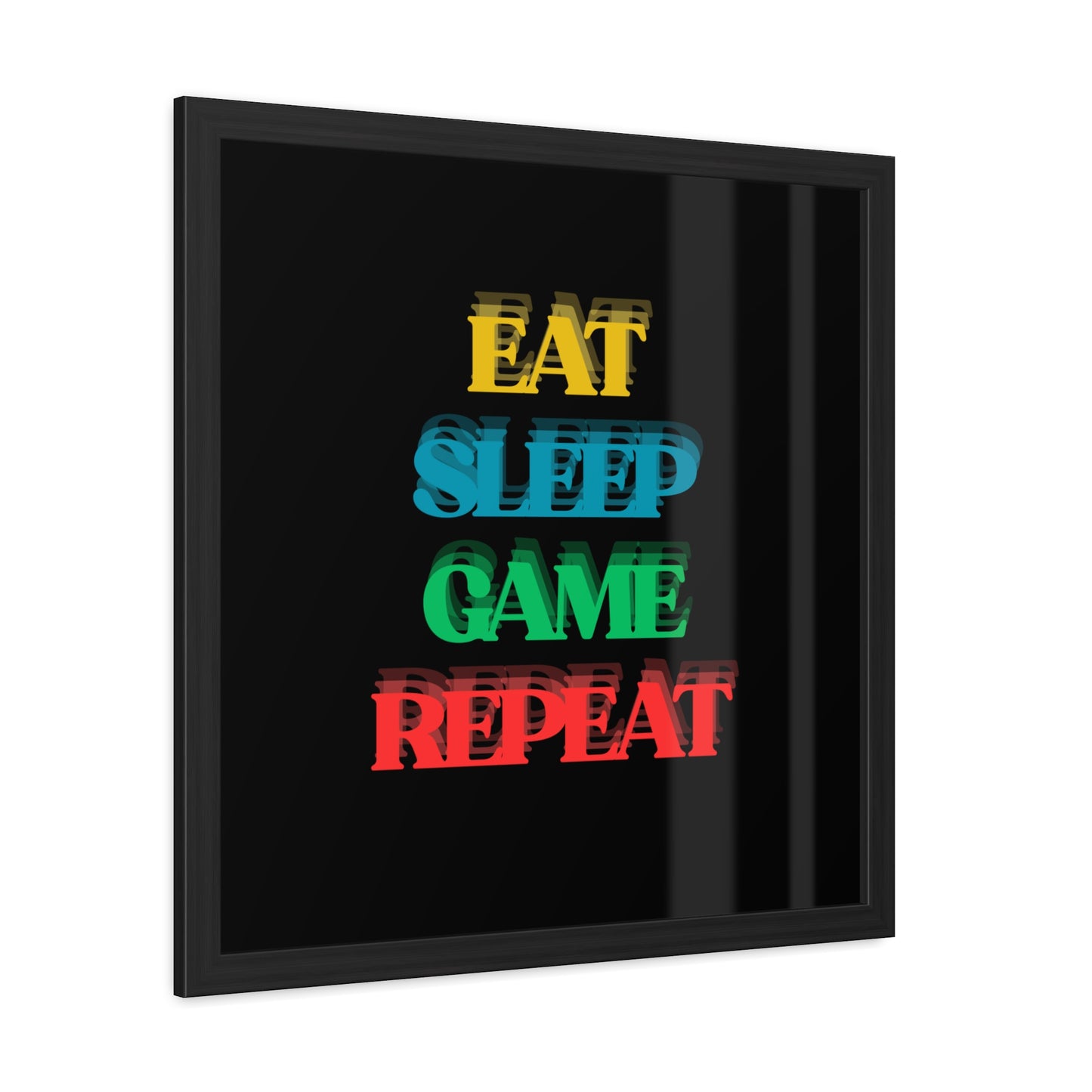 Framed Poster — "Eat Sleep Game Repeat" Retro Gamer Wall Art