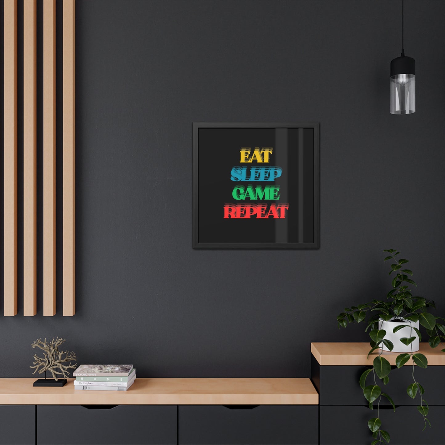 Framed Poster — "Eat Sleep Game Repeat" Retro Gamer Wall Art