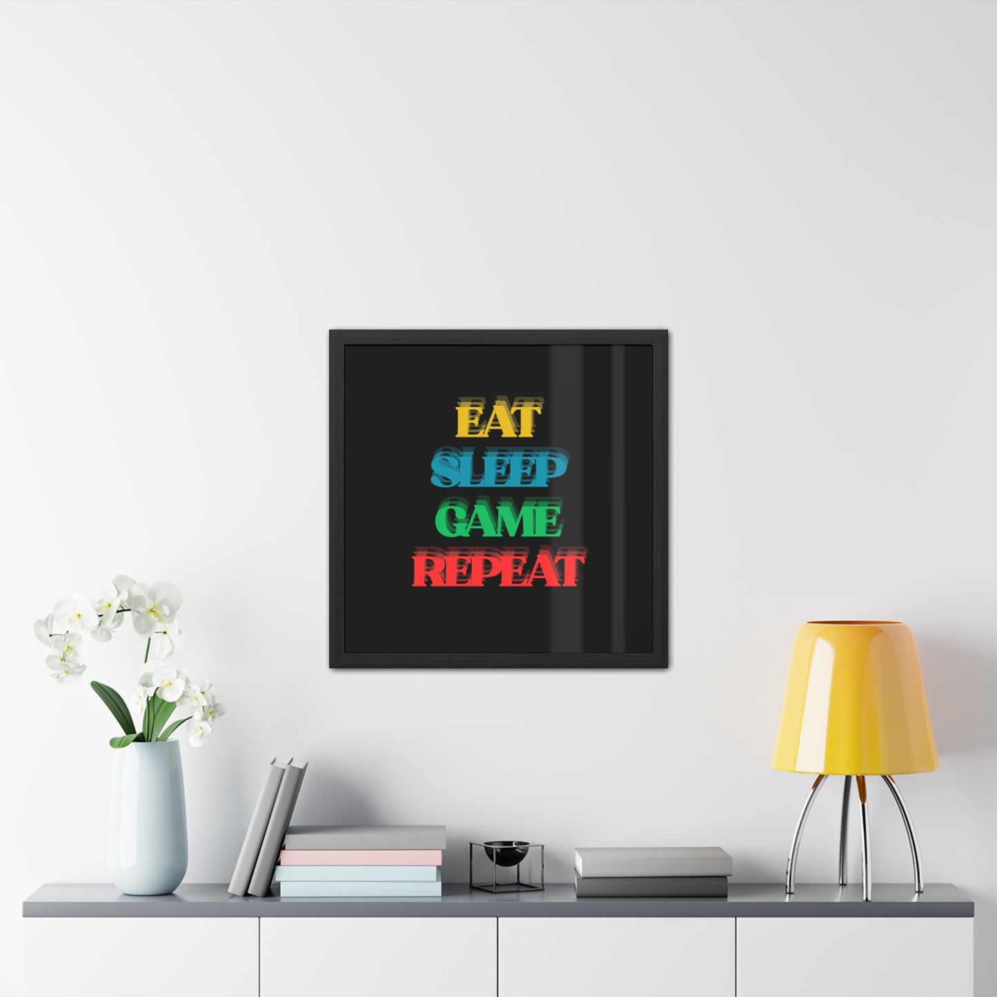 Framed Poster — "Eat Sleep Game Repeat" Retro Gamer Wall Art
